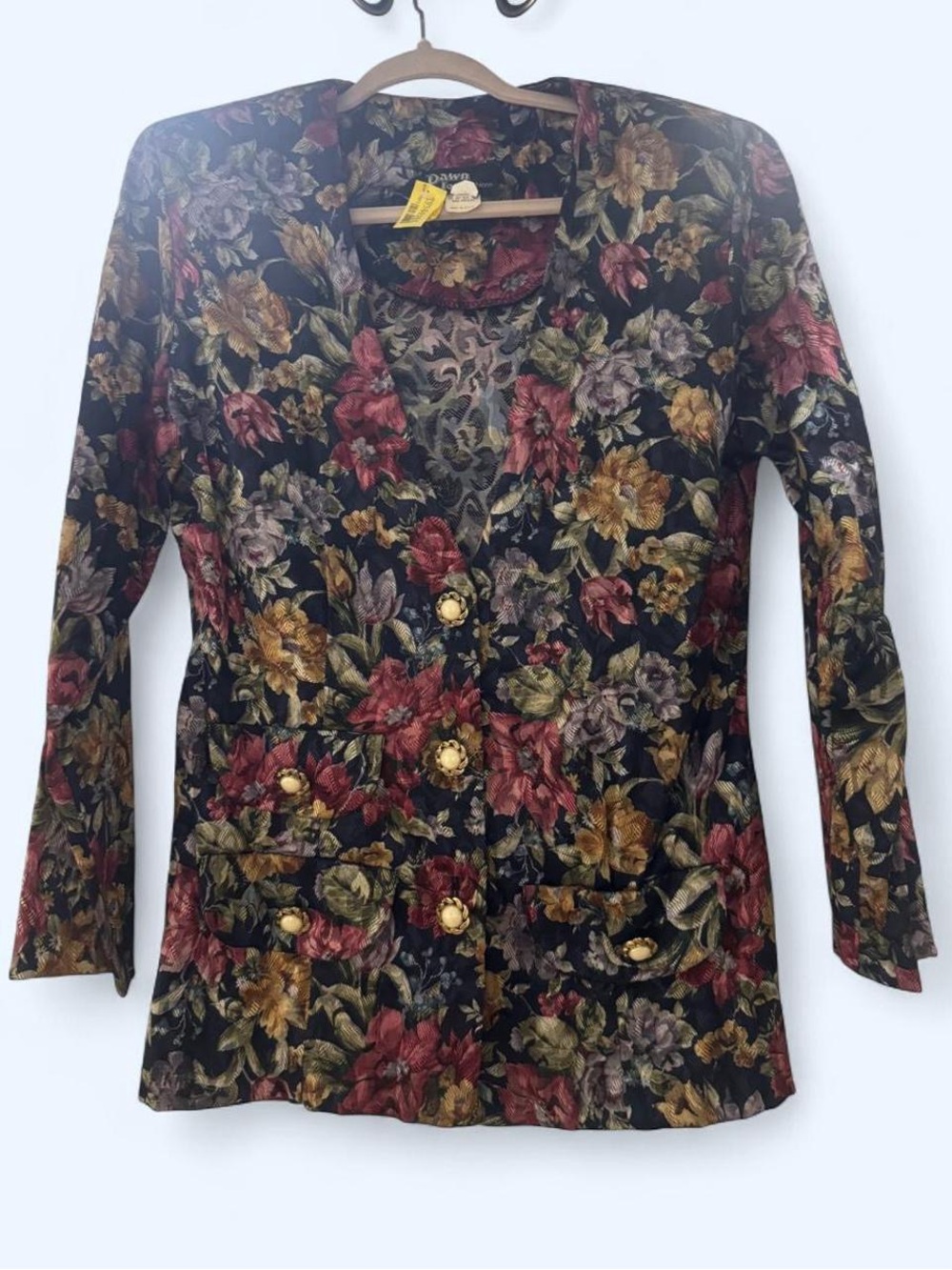 Vintage 90s floral tapestry blazer from Dawn Joy Fashions.